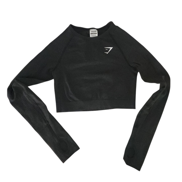 GYMSHARK Black Long Sleeve Crop Top with Thumbholes Vital Seamless Crop Small - Picture 4 of 11